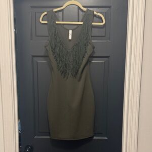 Olive Green Fringe Dress